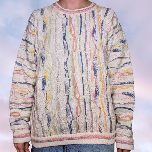 Emaroo Australia Cotton Light Pastel Pink White Coogie Style Sweater Crewneck L